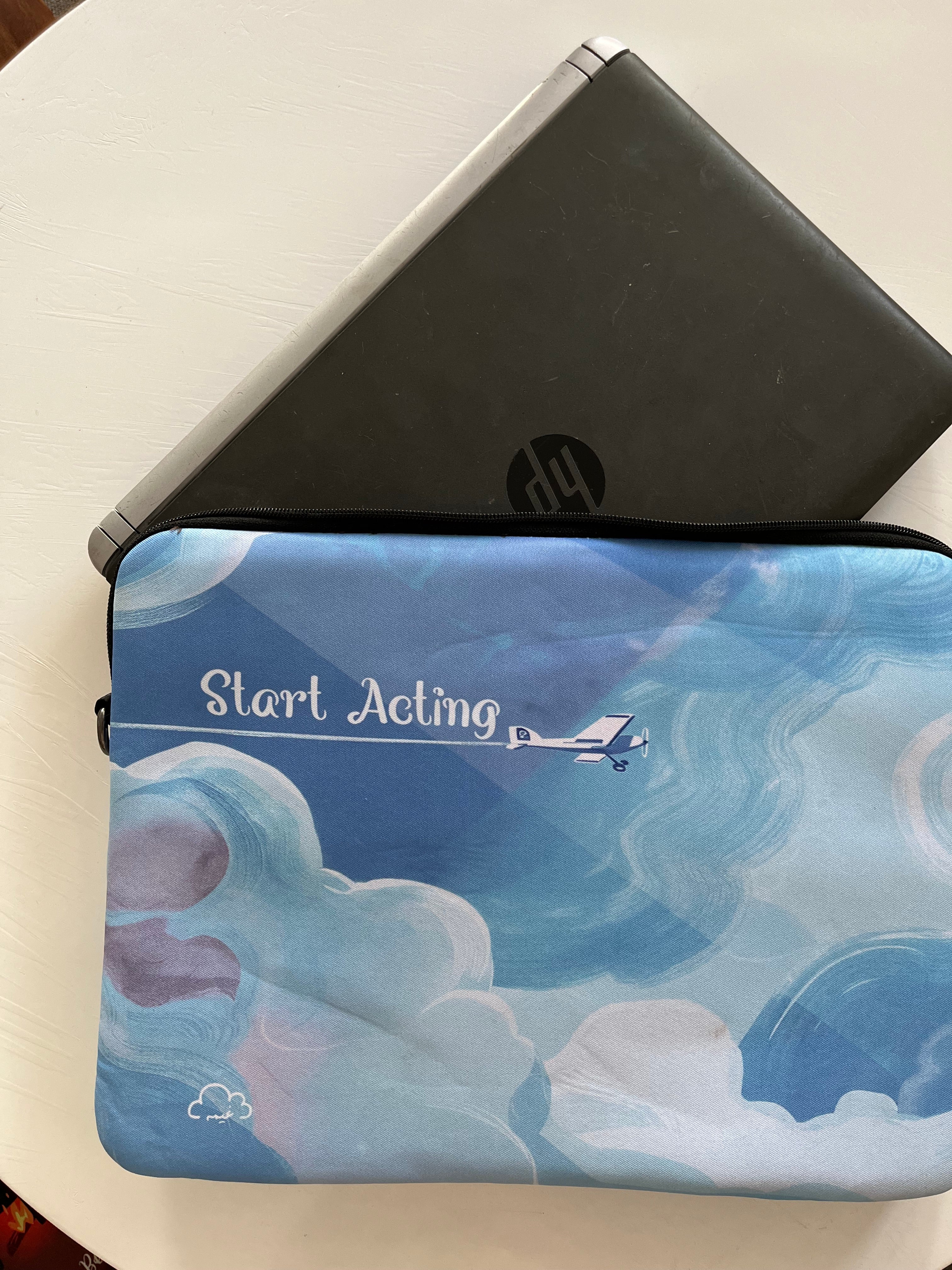STOP WATCHING & START ACTING laptop sleeve (light blue)