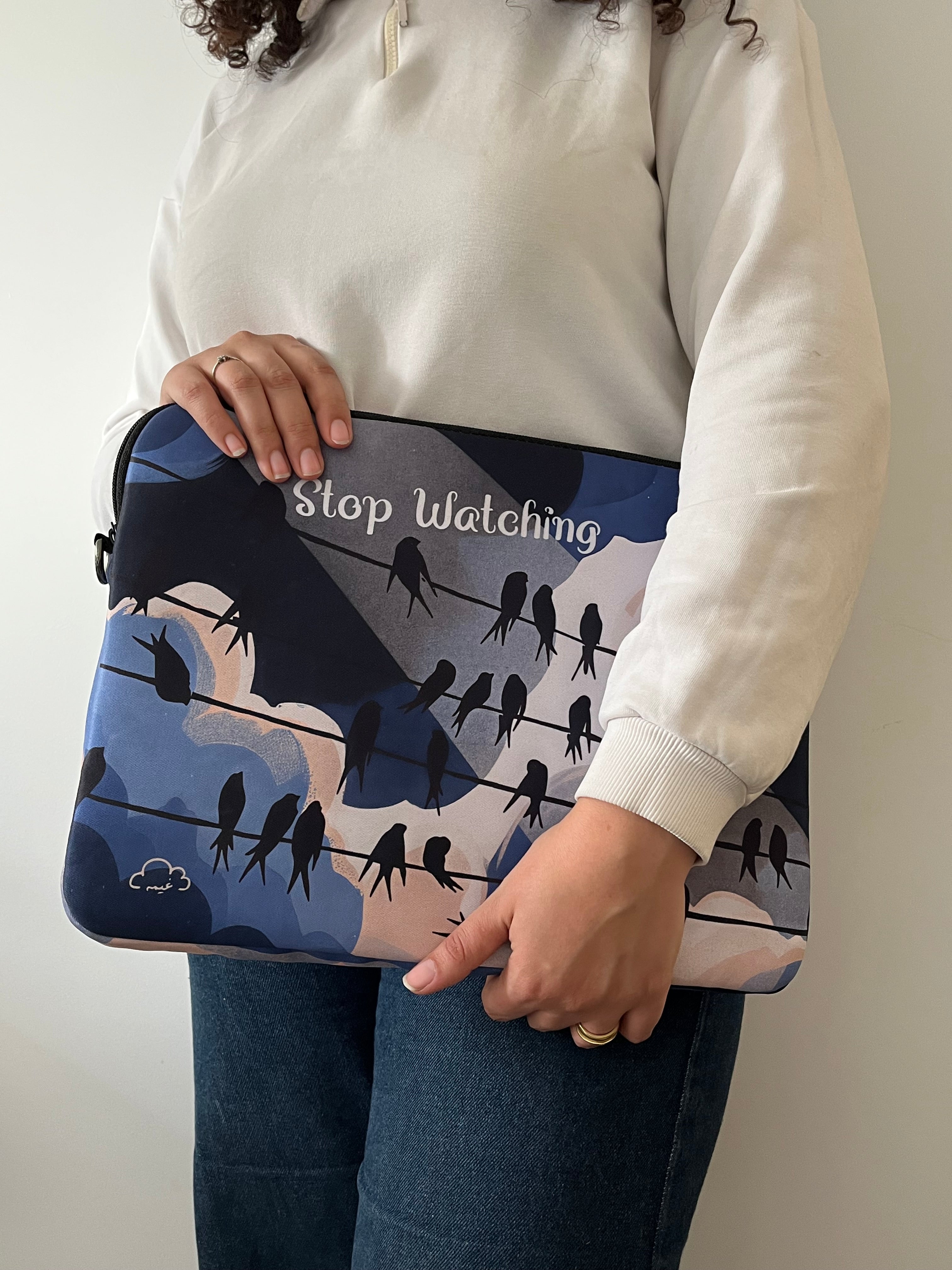STOP WATCHING laptop sleeve dark blue